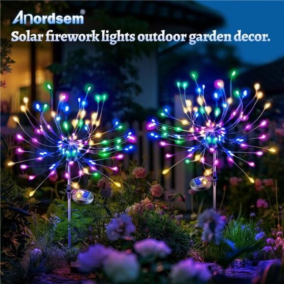 Solar Garden Lights Outdoor: Fairy Fireworks Light Waterproof Yard Decorations - Picture 2 of 7